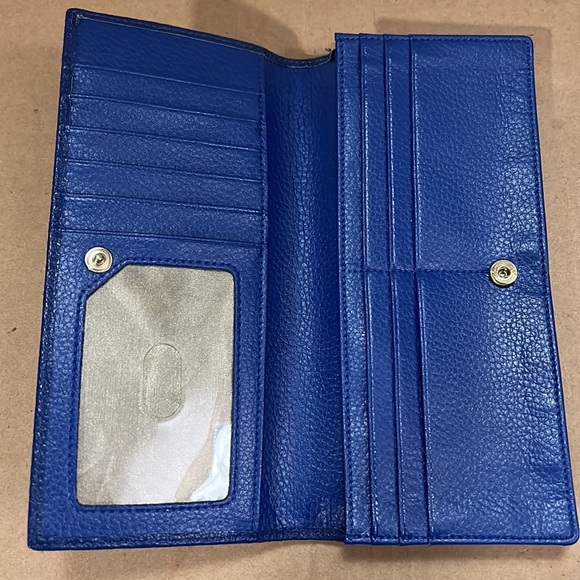 DANTE RFID Ladies Pebbled Leather Wallet Clutch -Blue- like new - Picture 8 of 12